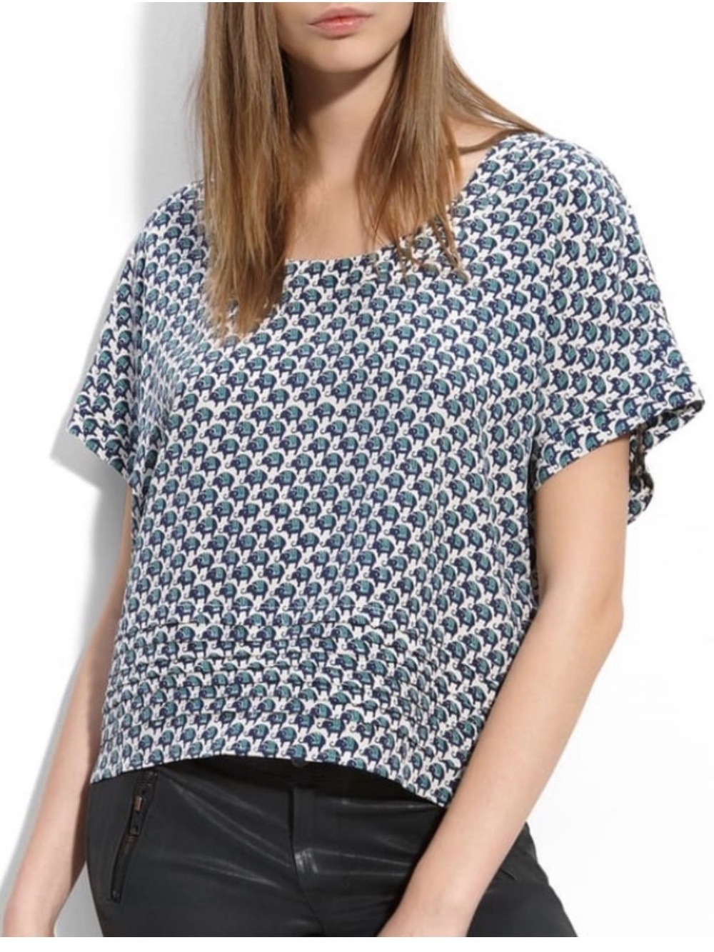 Joie Navy and White Geometric Crop Top